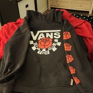 Vans Black Hoodie with Red Rose Graphics